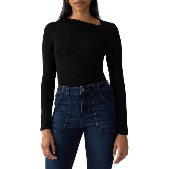NEW SANCTUARY asymmetrical neck long sleeve top in black - Picture 1 of 3